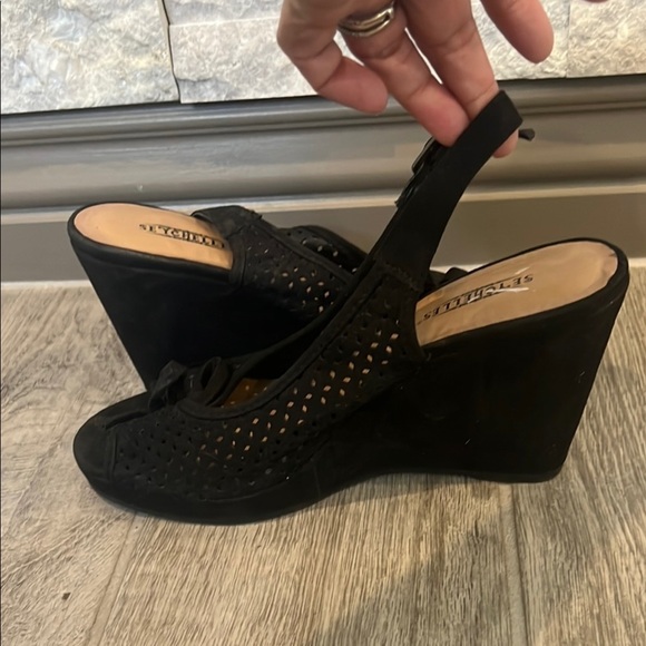 Seychelles Black Suede Leather Slingback Wedges with Bow Detail size 7 1/2 - Picture 5 of 11